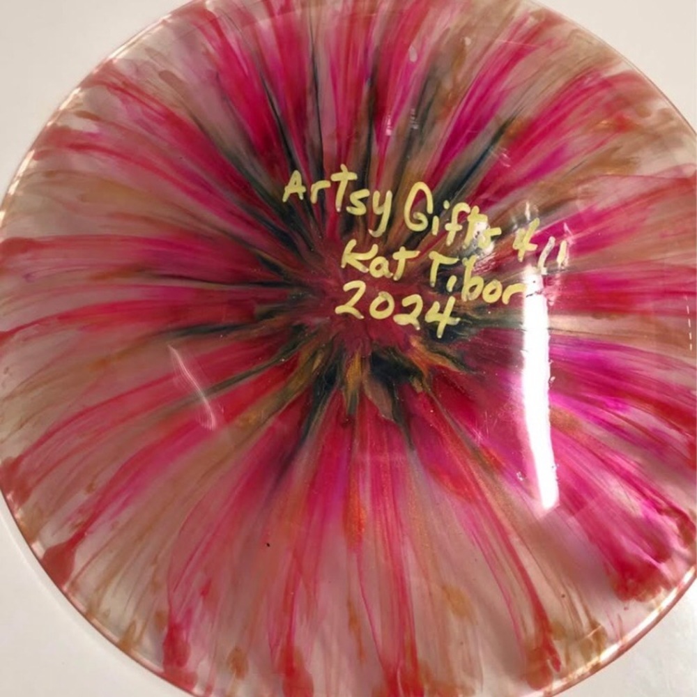 Handcrafted Pink & Gold Shallow Resin Dish - 10.5” Diameter